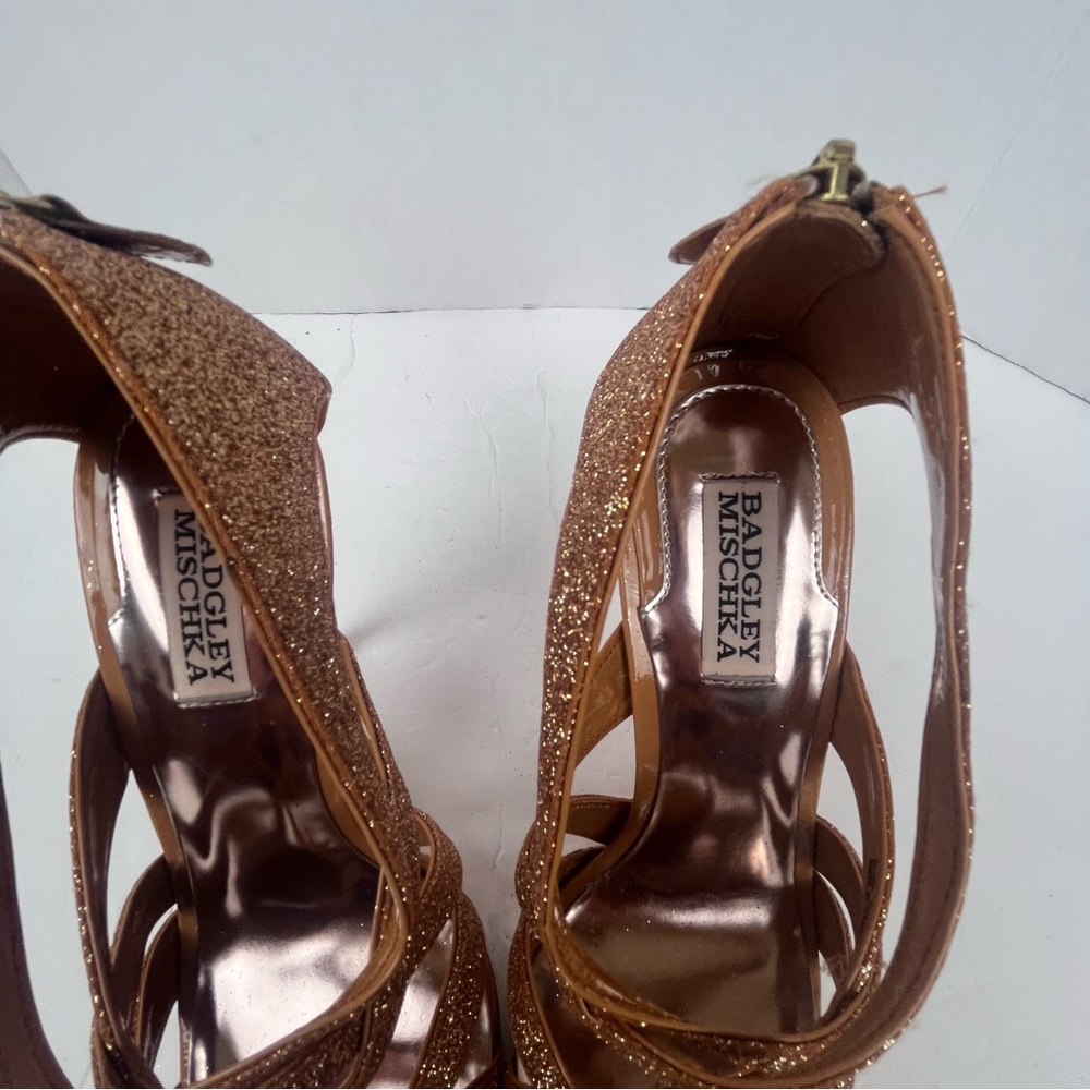 Badgley Mischka Junebug rose gold glitter sandal strappy heel Women’s 9 - Picture 11 of 13